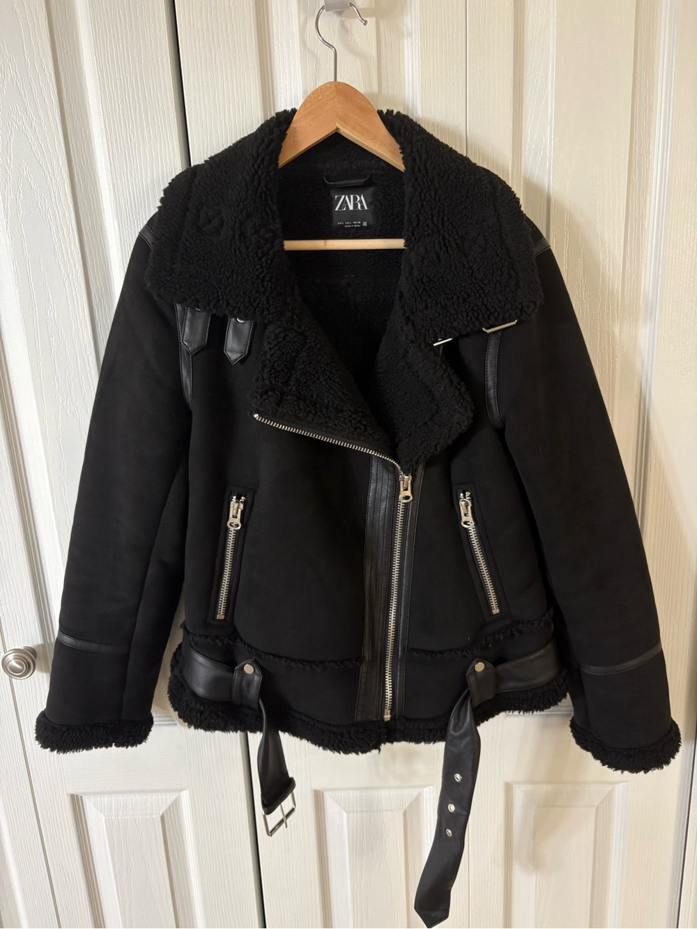 Zara Faux Shearling Biker Jacket